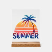 夏のレトロなサンセットヤシの木 アクリルサイン (正面)
