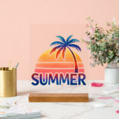 夏のレトロなサンセットヤシの木 アクリルサイン (ウェディング)