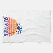 夏のレトロなサンセットヤシの木 キッチンタオル (横)