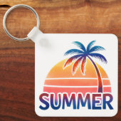 夏のレトロなサンセットヤシの木 キーホルダー (正面)