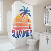 夏のレトロなサンセットヤシの木 シャワーカーテン (インサイチュ)