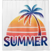 夏のレトロなサンセットヤシの木 シャワーカーテン (正面)