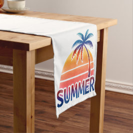 夏のレトロなサンセットヤシの木 ショートテーブルランナー