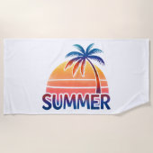 夏のレトロなサンセットヤシの木 ビーチタオル (正面)