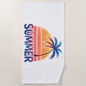 夏のレトロなサンセットヤシの木 ビーチタオル (正面)