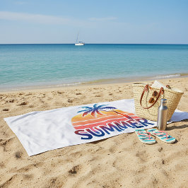 夏のレトロなサンセットヤシの木 ビーチタオル