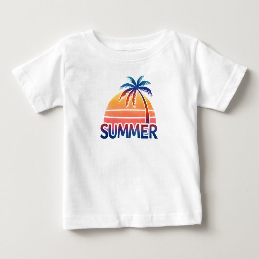 夏のレトロなサンセットヤシの木 ベビーTシャツ (正面)