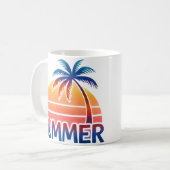 夏のレトロな夕日とヤシの木 コーヒーマグカップ (正面左)