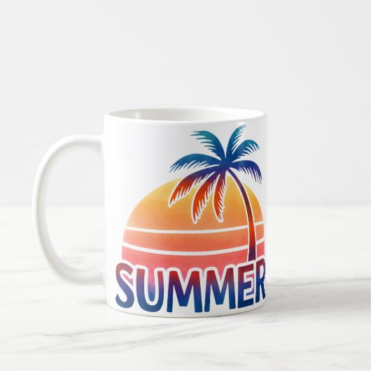 夏のレトロな夕日とヤシの木 コーヒーマグカップ (左)