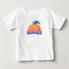 夏のレトロな夕日とヤシの木 ベビーTシャツ