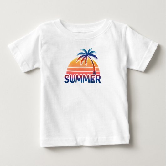 夏のレトロな夕日とヤシの木 ベビーTシャツ (正面)