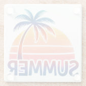 夏のレトロな夕焼けのヤシの木 ガラスコースター (裏面)