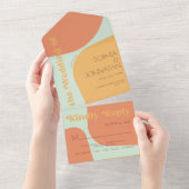 夏のレトロな雰囲気はっきりした抽象芸術結婚式の出欠 オールインワン招待状 (貼ってはがせる)