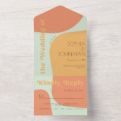 夏のレトロな雰囲気はっきりした抽象芸術結婚式の出欠 オールインワン招待状 (内側)