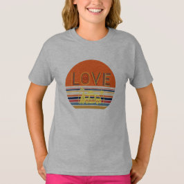 夏のレトロストライプのの女性と子供服 Tシャツ