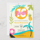 夏のレトロトロピカルビーチプールSweet 16写真 招待状 (正面)