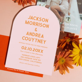 夏のレトロピンクとオレンジの結婚式招待状 招待状