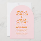 夏のレトロピンクとオレンジの結婚式招待状 招待状 (正面)