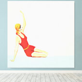 夏のレトロヴィンテージ1920sアートレディーアットザビーチ キャンバスプリント (インサイチュ (ウッドフロア))