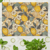 夏のレモンと白い花 キッチンタオル (折り畳み)