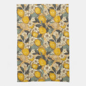 夏のレモンと白い花 キッチンタオル (縦)