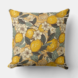 夏のレモンと白い花 クッション