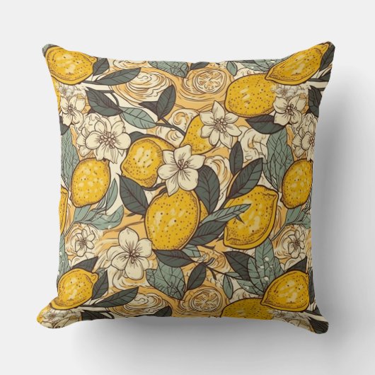 夏のレモンと白い花 クッション (正面)