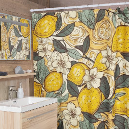 夏のレモンと白い花 シャワーカーテン