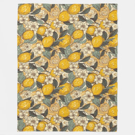 夏のレモンと白い花 フリースブランケット