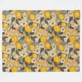 夏のレモンと白い花 フリースブランケット (正面(横))