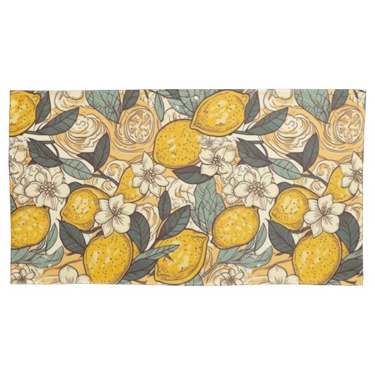 夏のレモンと白い花 枕カバー (正面左)