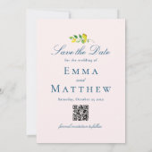 夏のレモンと葉の写真 セーブザデート (裏面)