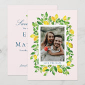 夏のレモンと葉の写真 セーブザデート (正面/裏面)