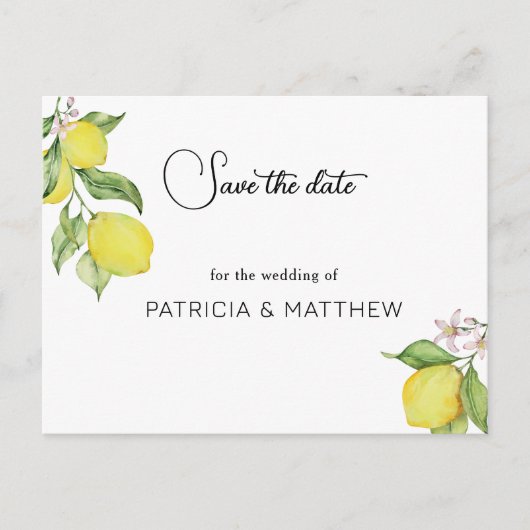 夏のレモンウェディングデートを保存 インビテーションポストカード (正面)