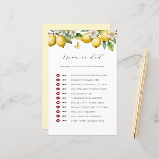 夏のレモン シトラス ママ オア パパ ベビーシャワー ゲーム (正面/裏面インサイチュ)