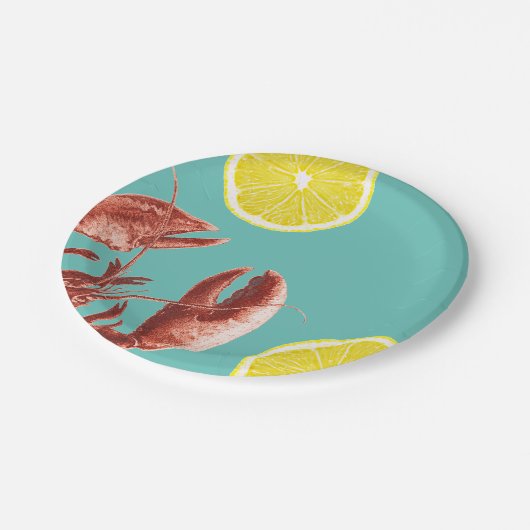 夏のロブスターの沸騰パーティーの水 ペーパープレート (アングル)