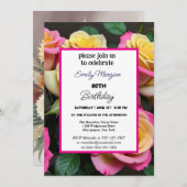 夏のローズガーデンピンクの花80th誕生日 招待状 (正面/裏面)