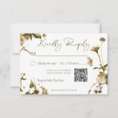 夏のワイルドフラワーとデイジー結婚のQRコード 出欠カード (正面)