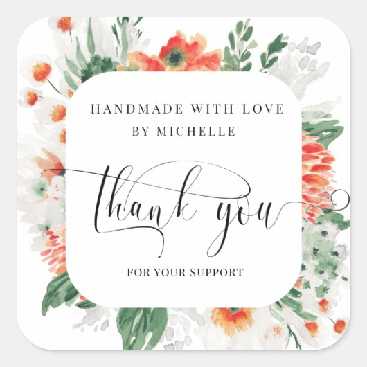 夏のワイルドフラワーの手作り愛感謝していし スクエアシール (正面)