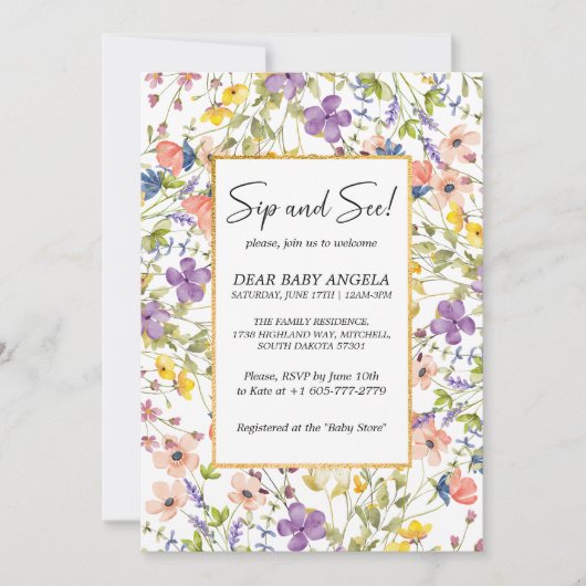 夏のワイルドフラワーの牧場でシップ＆シー ご招待 招待状 (正面)