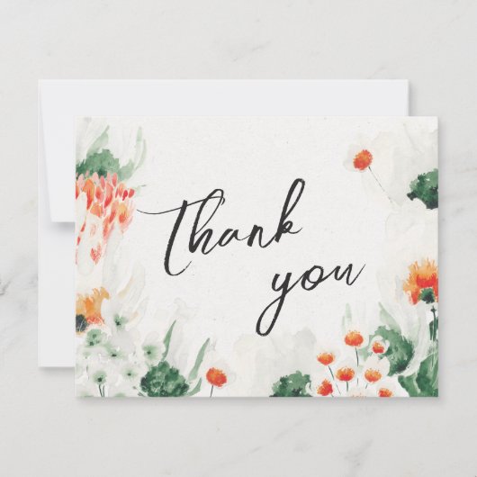 夏のワイルドフラワーの緑の結婚写真 サンキューカード (正面)