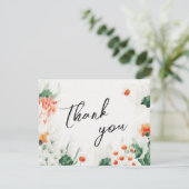 夏のワイルドフラワーの緑の結婚写真 サンキューカード (スタンド正面)