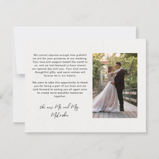 夏のワイルドフラワーの緑の結婚写真 サンキューカード (裏面)