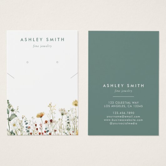 夏のワイルドフラワーイヤリングネックレス表示カード (正面&裏面)