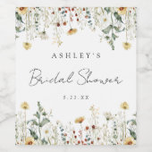 夏のワイルドフラワーガーデン ブライダルシャワー ワインラベル (シングルラベル)