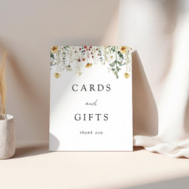 夏のワイルドフラワーフィールドの結婚式のカードとギフト 台座サイン