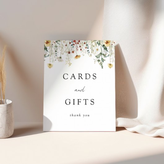 夏のワイルドフラワーフィールドの結婚式のカードとギフト 台座サイン