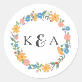 夏のワイルドフラワーラウンド結婚のステッカー ラウンドシール