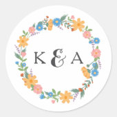 夏のワイルドフラワーラウンド結婚のステッカー ラウンドシール (正面)