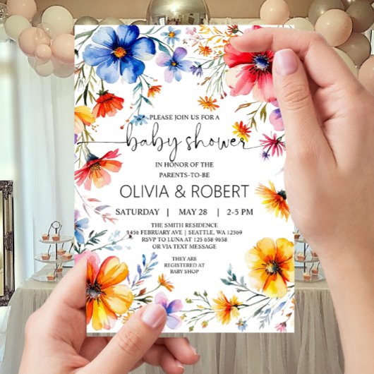 夏のワイルドフラワーリースベビーシャワー 招待状